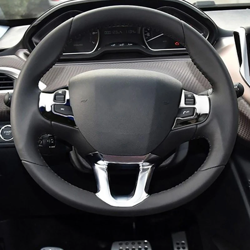 3Pcs/Set Car Steering Wheel Decoration Cover Trim Sticker Fit for Peugeot 2008 208 308 2014-2018 Bright Silver