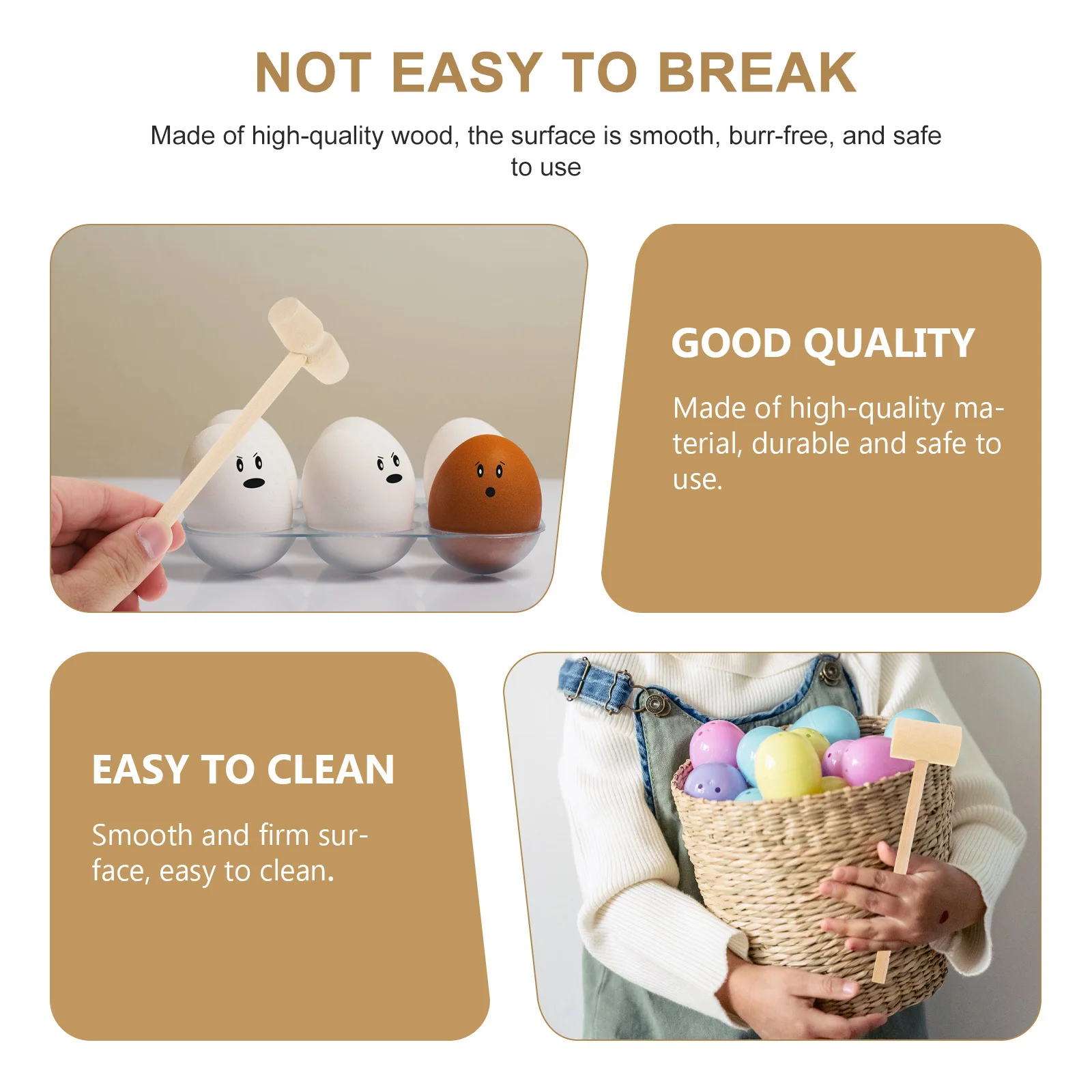 20Pcs Mini Hammer Wooden Smooth Safe Lightweight Kids Mallet for Cake Chocolate Pounding Game Prop Natural Cracking Mallet