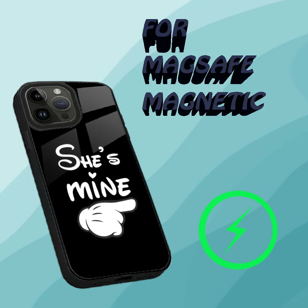 Matching Couple She's Mine Phone Case For iPhone 16,15,14,13,12,11,Plus,Pro,Max Mini Magsafe Magnetic Wireless Charging