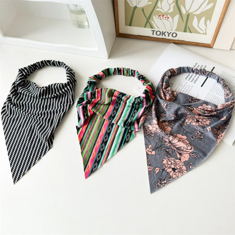 New Boho Triangle Bandanas Cotton Floral Print Elastic Hair Bands Headband Hairband Scrunchies Hair Scraf Girls Hair Accessories