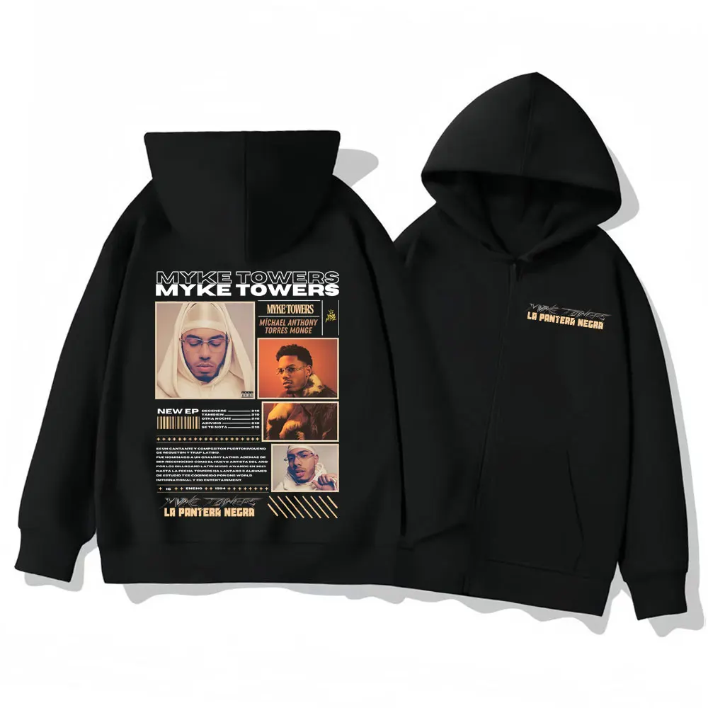 

Rapper Myke Towers La Pantera Negra Album Zipper Hoodie Concert Tour 2025 Zip Up Sweatshirts Men Women Fashion Hip Hop Pullovers
