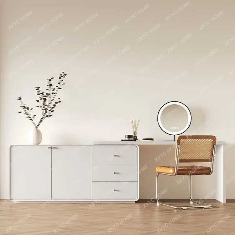 

ML Rattan solid wood dressing table computer desk storage retractable modern simple log color desk