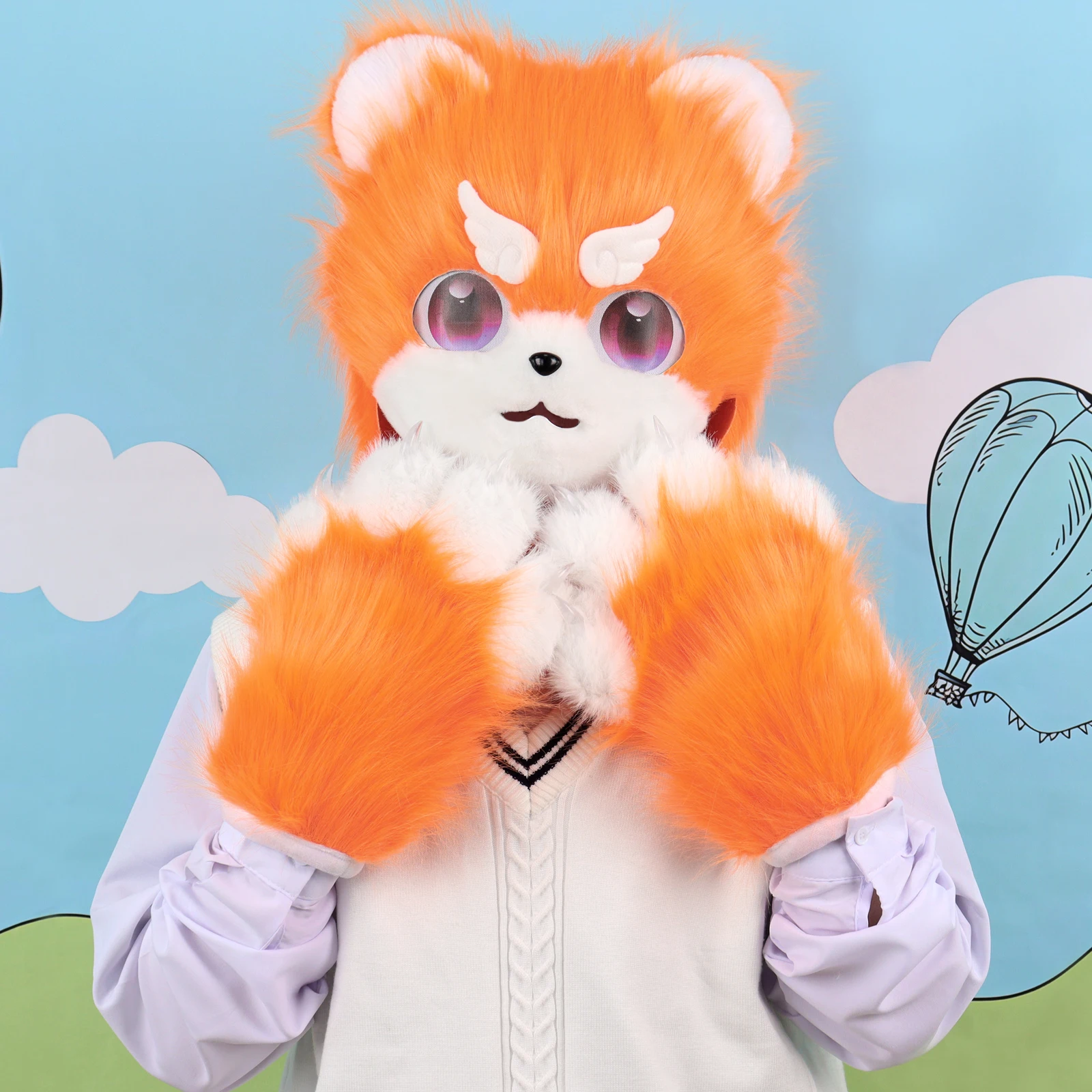 Animal Cat Dog Mask Faux Fur Plush Full Head Cute Fox Furry for Party Carnival Cosplay Costume Props