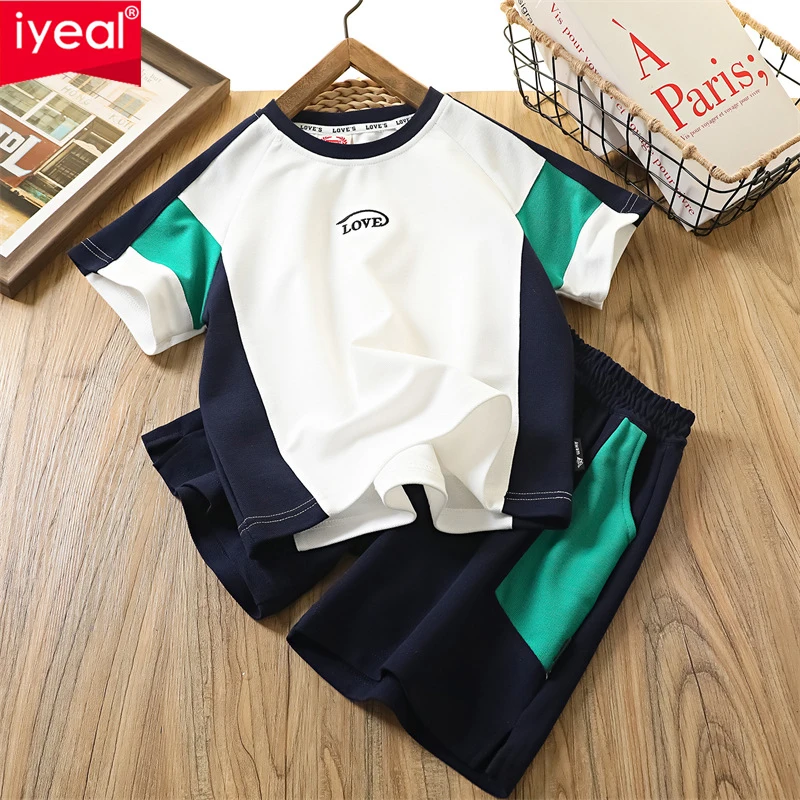 

IYEAL Children's Summer Set, Thin Color Blocked t-Shirt And Shorts For Teenagers And Boys, Two-Piece Sports Ball Suit