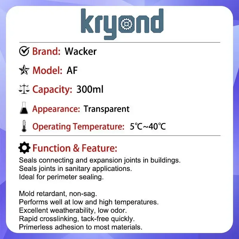 Selante de silicone Wacker AF 300ml Selante para aplicações sanitárias