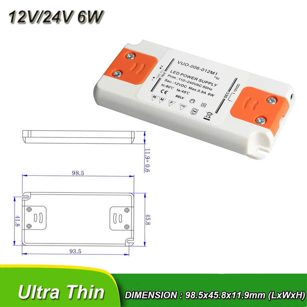 Alimentatore trasformatore LED ultrasottile AC110-220V DC5V/12V/24V 6W 12W 30W 60W adattatore alimentatore Driver LED per illuminazione a LED MR16