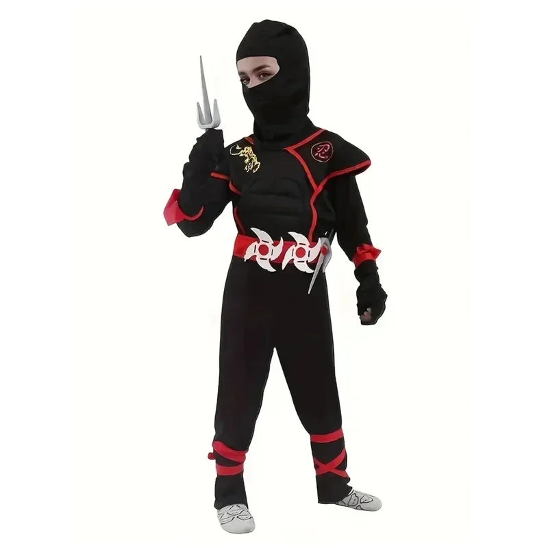 2025 New Carnival Boys Kids Ninja Costume Cosplay Assassin Samurai Warrior Muscle Jumpsuit Children Halloween Fancy Dress Up AA