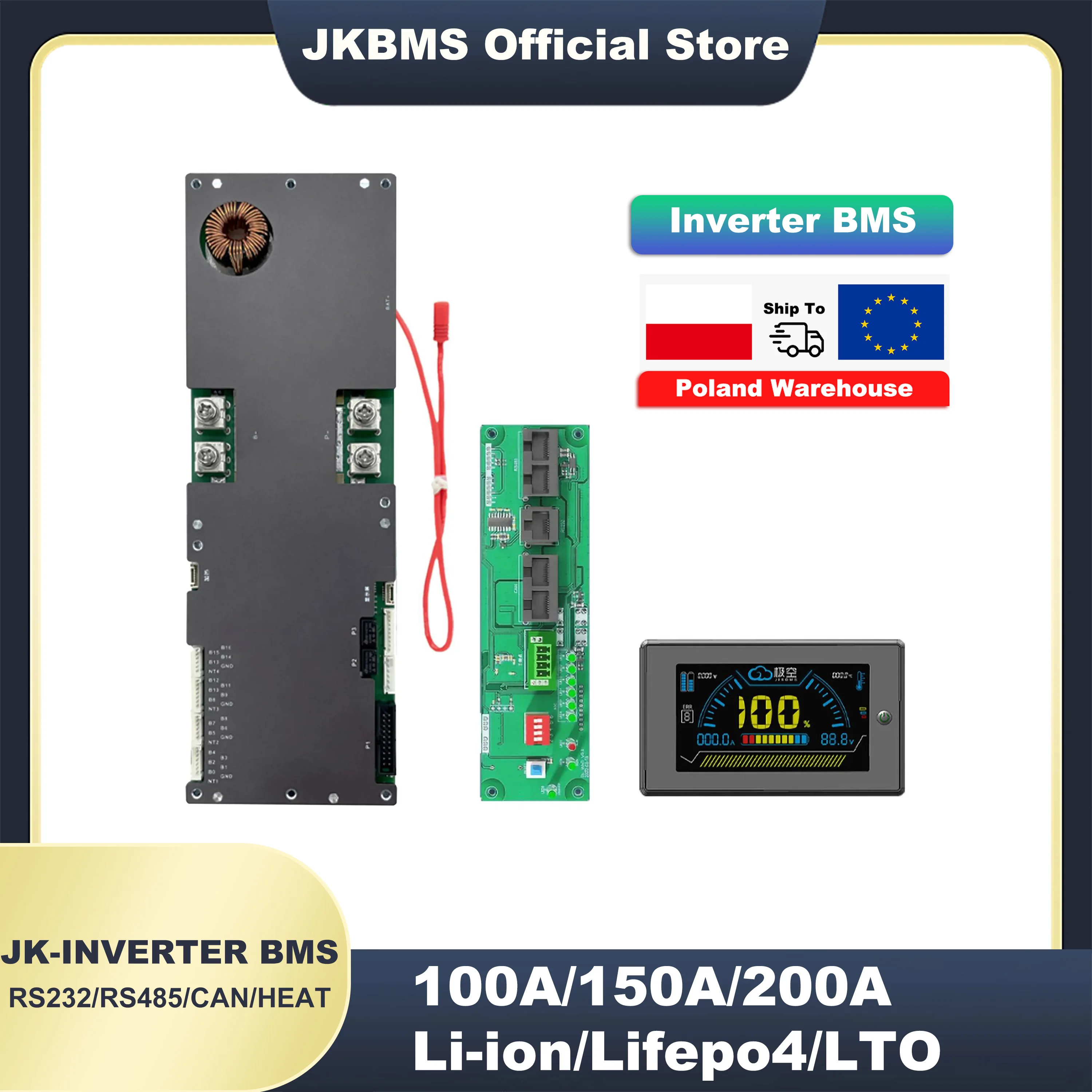 

JKBMS Inverter Smart BMS 8S 16S 24V 48V 100A 150A 200A 8S-16S Family Energy Storage Lifepo4/Li-ion/LTO For Growatt Deye Inverter