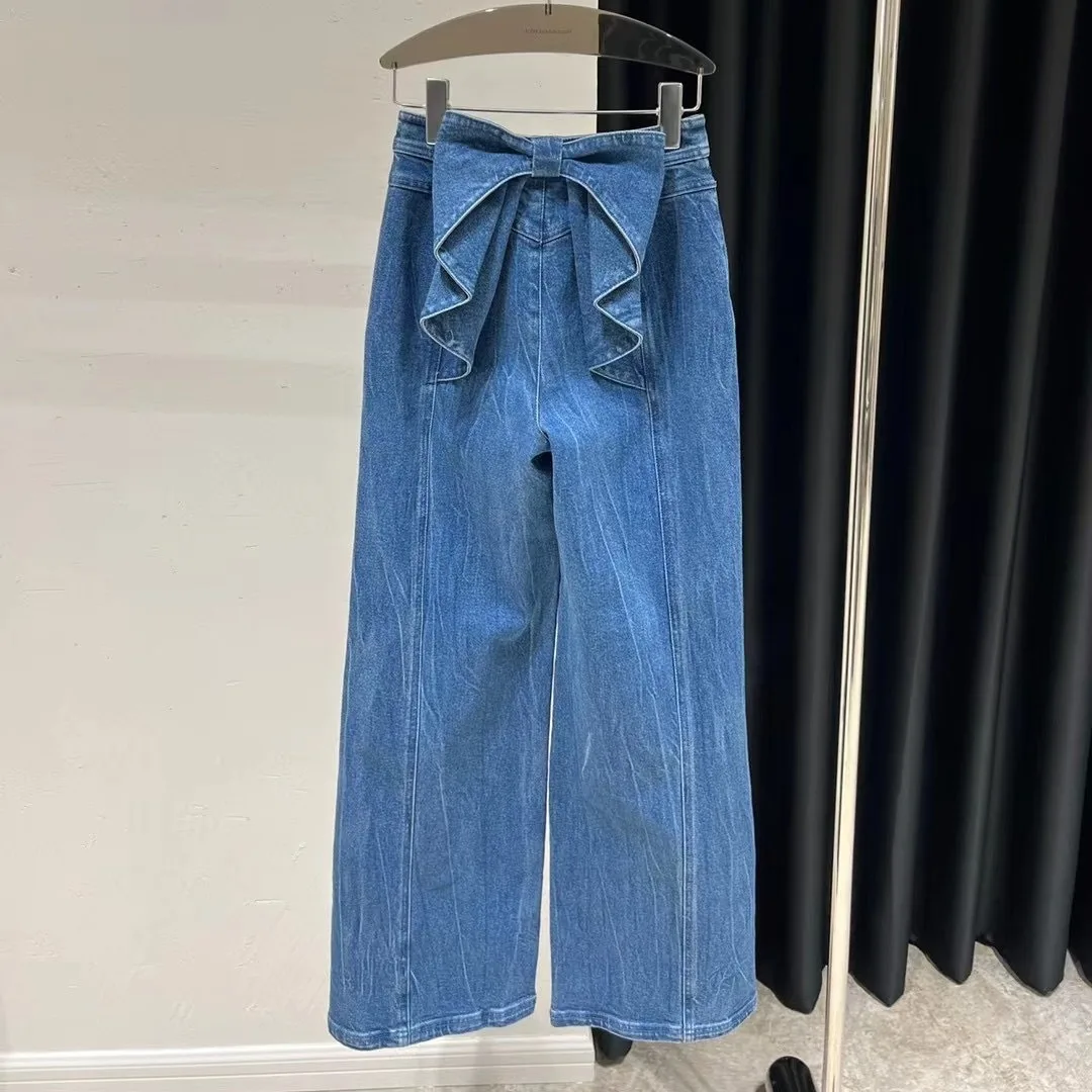 

Vintage high-waisted jeans with a bow back jeans woman y2k