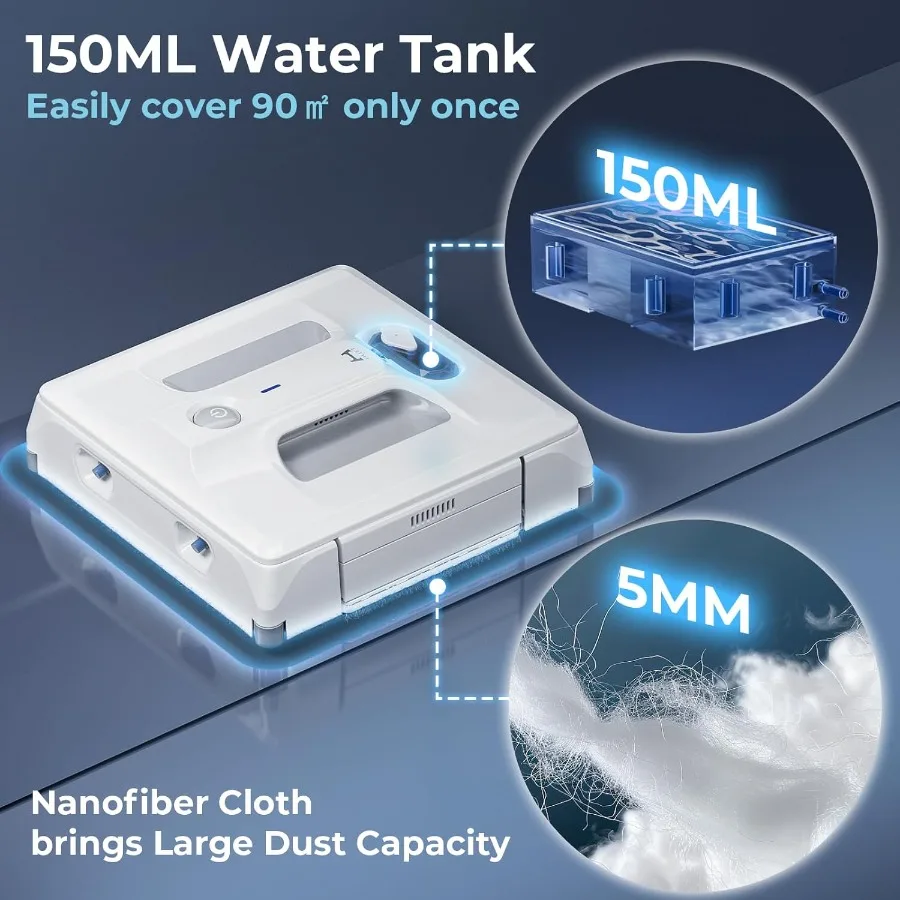 Robot per la pulizia delle finestre automatico A1 aggiornato con 4 ugelli di spruzzo d'acqua e elevata potenza di aspirazione 6000PA dotato di rilevamento del sensore laser