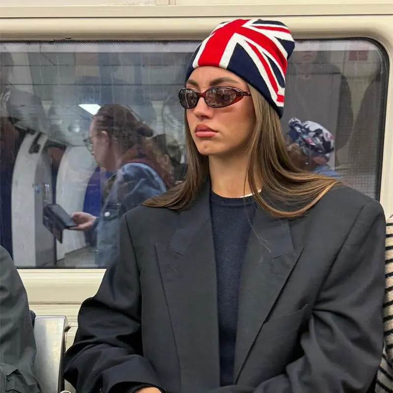 Union Jack Jacquard Knit Beanie For Men Women Winter Warm UK Flag Pattern Cold Hat Hip Hop Street Style Stretchy Knitted Hat