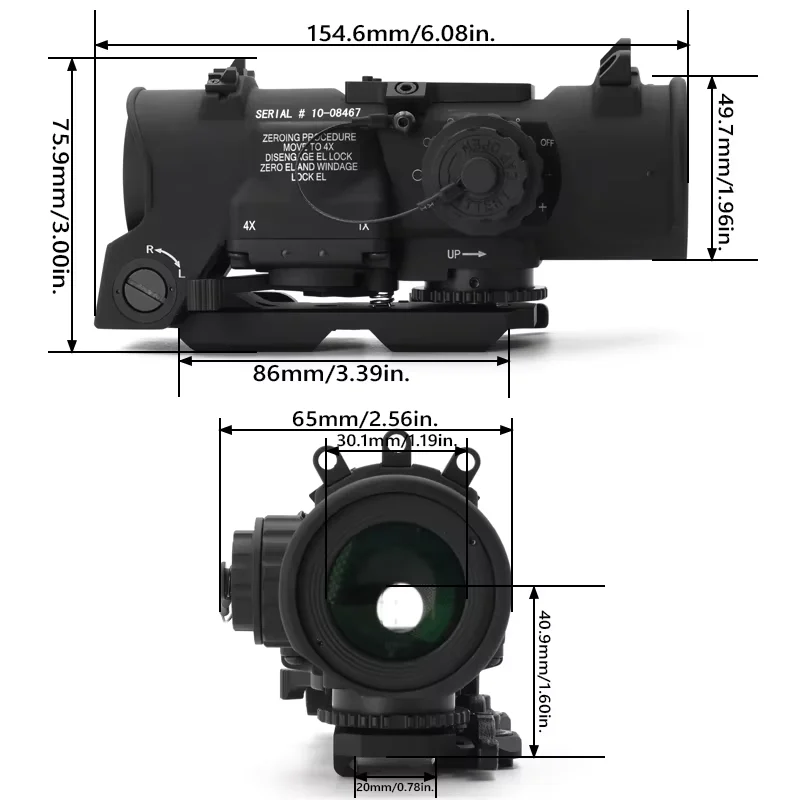 DR 1x-4x Fixed Dual FOV Red Illuminated Scope Tactical Range Finder Reticle  Collimator 1-4x37 Red Dot Sight for 20mm Mount