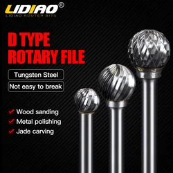 LIDIAO Rotary File 6mm Shank D Type Metal Steel Grinding Burr Drill Bit Carbide Carving Milling Cutter Rasp Hand Tool 6mm 16mm