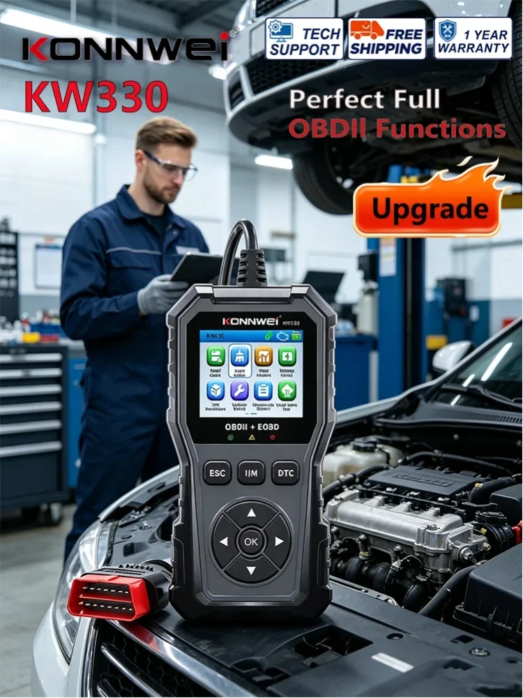 2026 KONNWEI KW330 Skaner OBD2 do samochodów, narzędzie diagnostyczne, czytnik kodów usterek silnika i akumulatora, odczyt danych w czasie rzeczywistym, skaner usterek OBD, dożywotnia darmowa (KW330 Black) — Zdjęcie 2 z 2