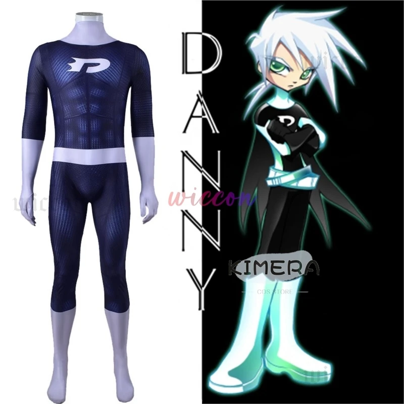 Erwachsene Kinder Jungen Danny Phantom Cosplay Kostüm Danny Fenton Zentai Anzug Anime Superheld Halloween Body Overall Männer Frauen