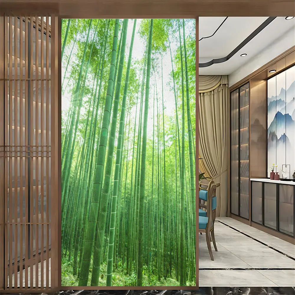 Bamboo Grove Pattern Privacy Window Film PVC Frosted Glass Door Stickers Glue-Free Static Adhesive Sun Glass Windows Tint Film