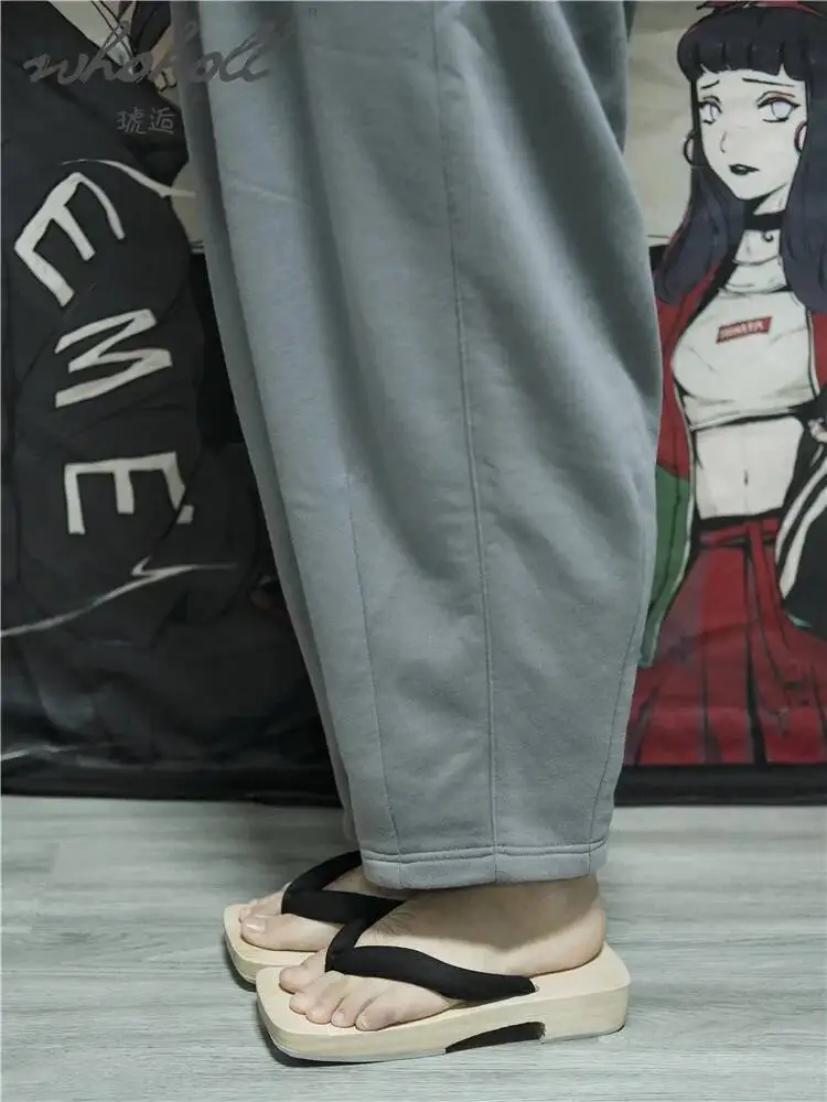 Homem plana flip flops verão homem japonês geta chinelos de madeira masculino tamancos sapatos fundo grosso anime samurai cosplay sapatos