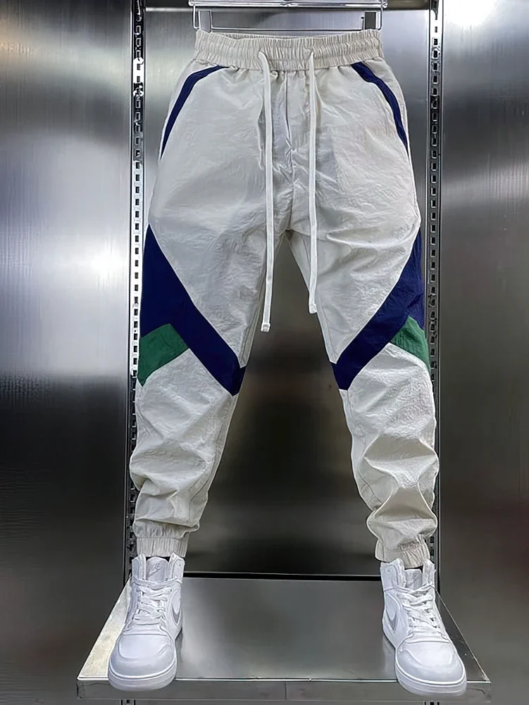 

Patchwork Beige White Sweatpants Men Baggy Jogging Pants Spring Summer Casual Sport Harem Ankle-Length Trousers