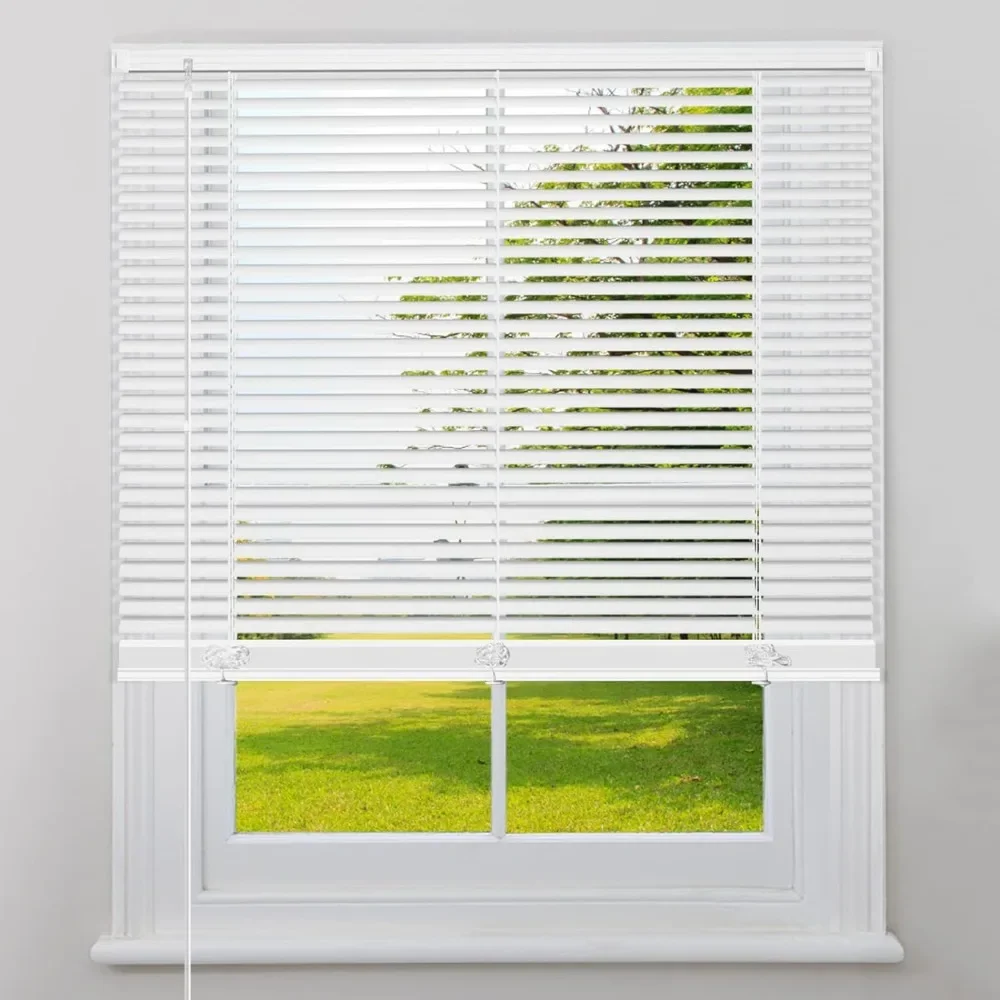 

Cordless Mini Blinds Horizontal Venetian Vinyl Window Shades Light Filtering Privacy Room Darkening 44" W X 64" H, White