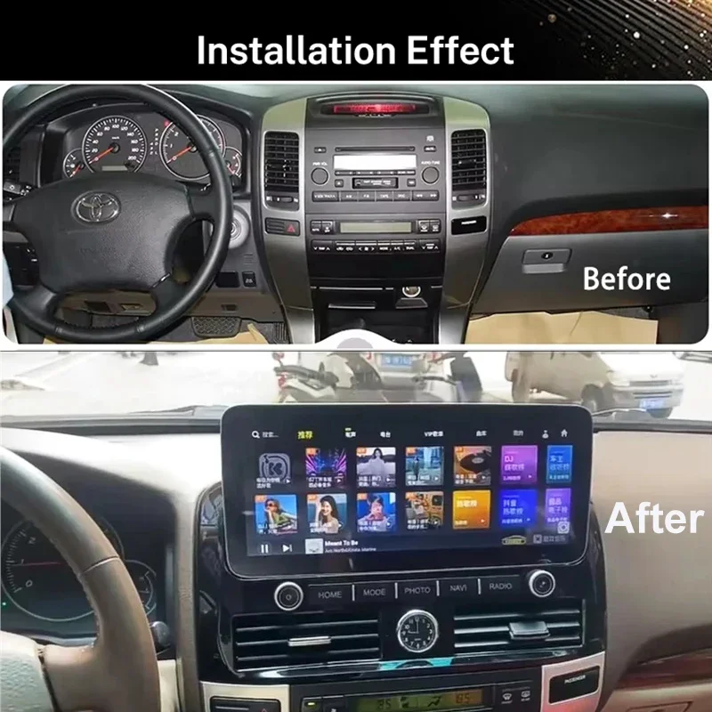 12.3'' Touch Screen 6+128G Qcta Core 4G Car Stereo Player Carplay Android Auto GPS Navigation Radio For Toyota Prado 2002~2009