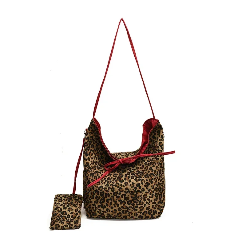 Fashion Simplicity Nylon Leopard Print Design Women‘s Shoulder Bags 2024 High Quality Versatile Reversible Back Ladies Handbags