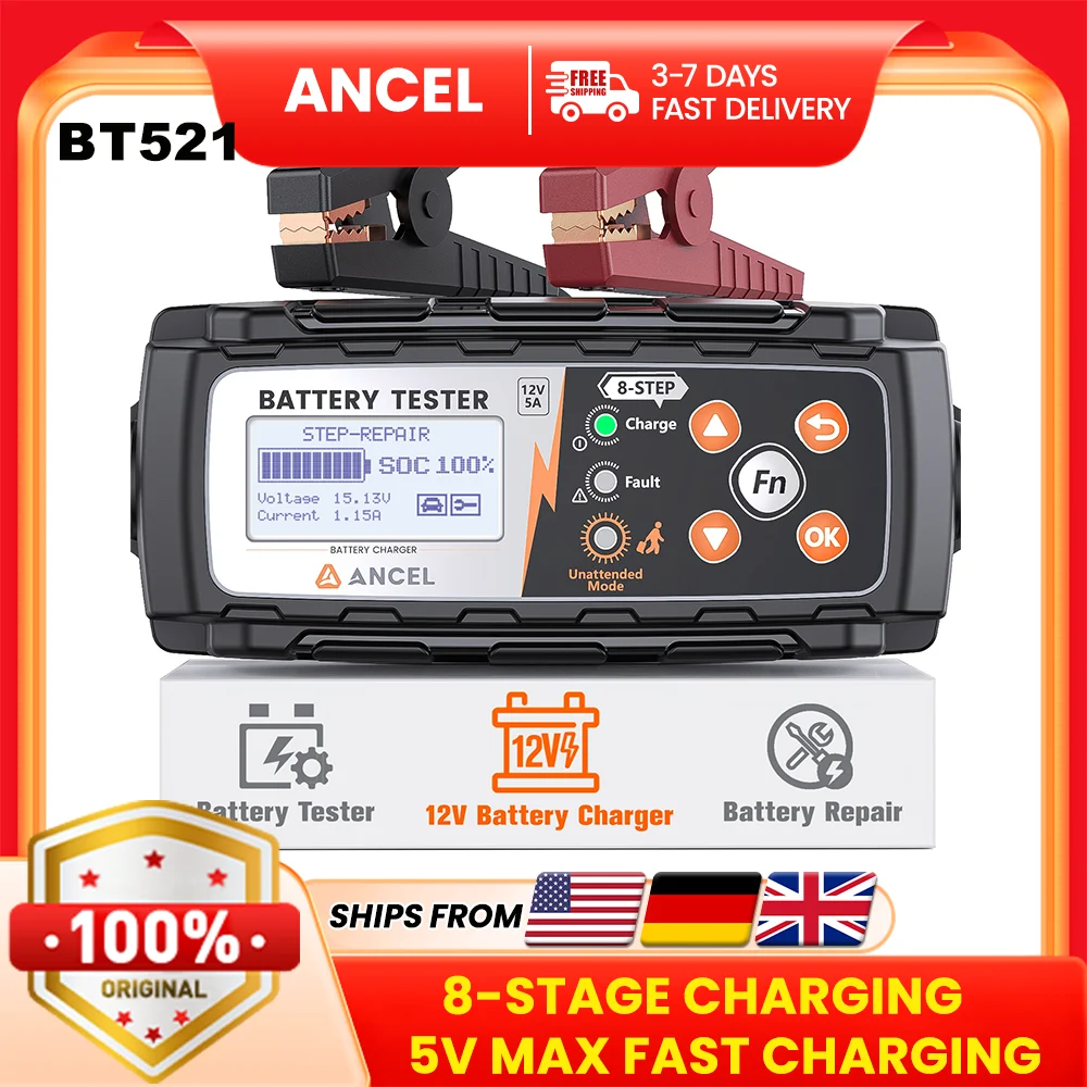 

ANCEL BT521 4 in 1 12V Car Battery Tester with Charging & Cranking Analysis Maintainer for Car Motorcycle Truck Boat RV Marine