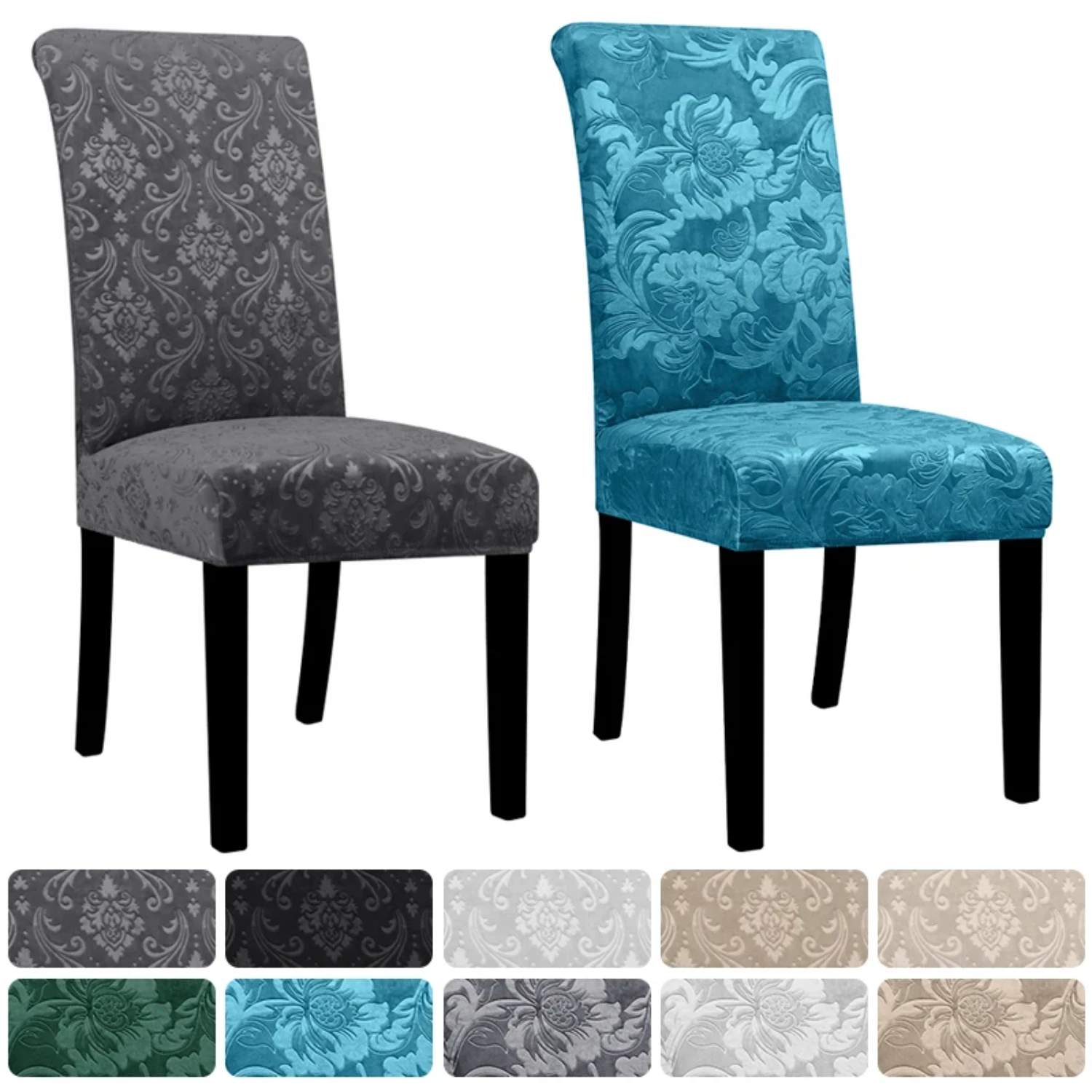 Winter Embossed Velvet Fabric Stretch Chair Cover Soft Dining Room Seat Case - Dining Chairs Decor