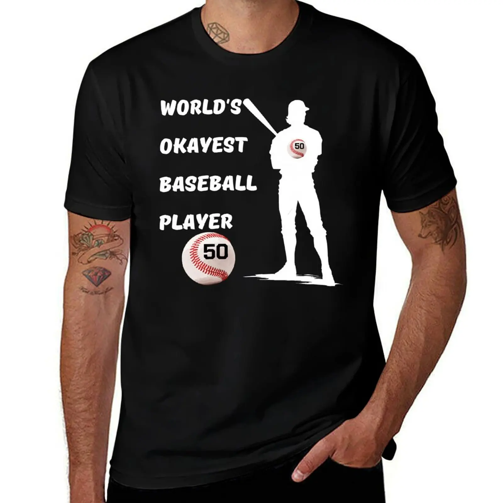 

world's okayest baseball player with Baseball bats T-Shirt graphics man clothes t shirts for men cotton