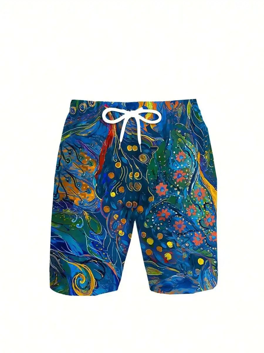 

Mens Quick-Dry 3D Peacock Rooster Print Board Shorts Drawstring Waist Beach Swimwear