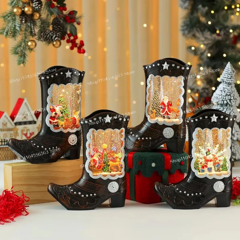 Creative new high-heeled boots, water-filled luminous music box, night light ornament, Christmas, prop gift.