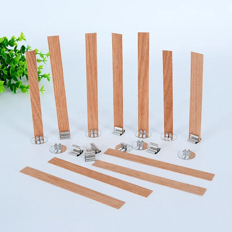 10pcs Wooden Candle Wick Set With Clip Base Smokeless Candle Wicks for DIY Paraffin Jar Making Candle Making Supplies