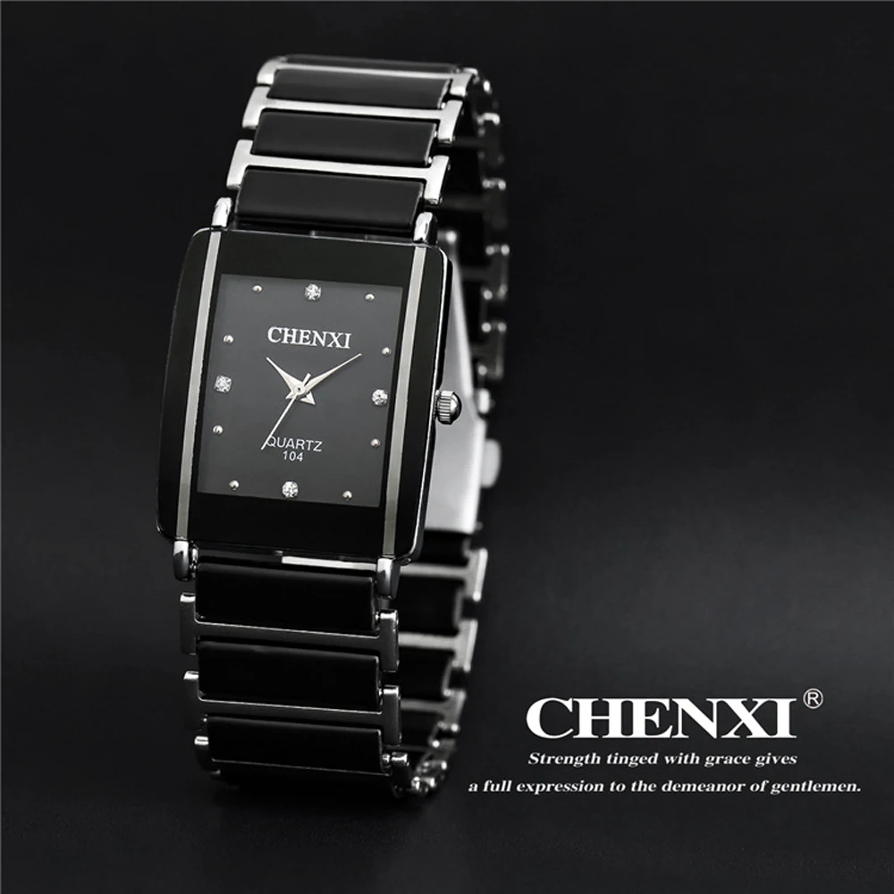 Mode offres spéciales plus récent de haute qualité marque Chenxi femmes hommes Couples loisirs montre étanche carré céramique montre-bracelet Cx-104