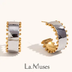 La. Muses Creative Trend Mix Color Stainless Steel Women's Bead Edge Smooth Earring Christmas Jewelry Gift Accessory 2024