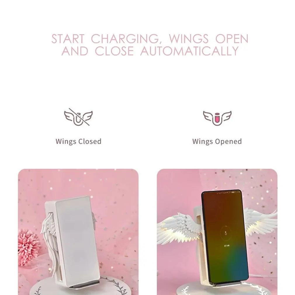 2024 NEW Creative Angel Wings Wireless Charger QI Wireless Charger 10W Fast Charge Vertical Mobile Phone Wireless Charger