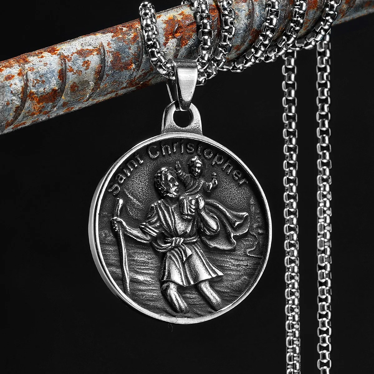 St Christopher Necklace Pendants 316L Stainless Steel Amulet Men Chain Rock Party Retro for Biker Male Jewelry Gift Dropshipping