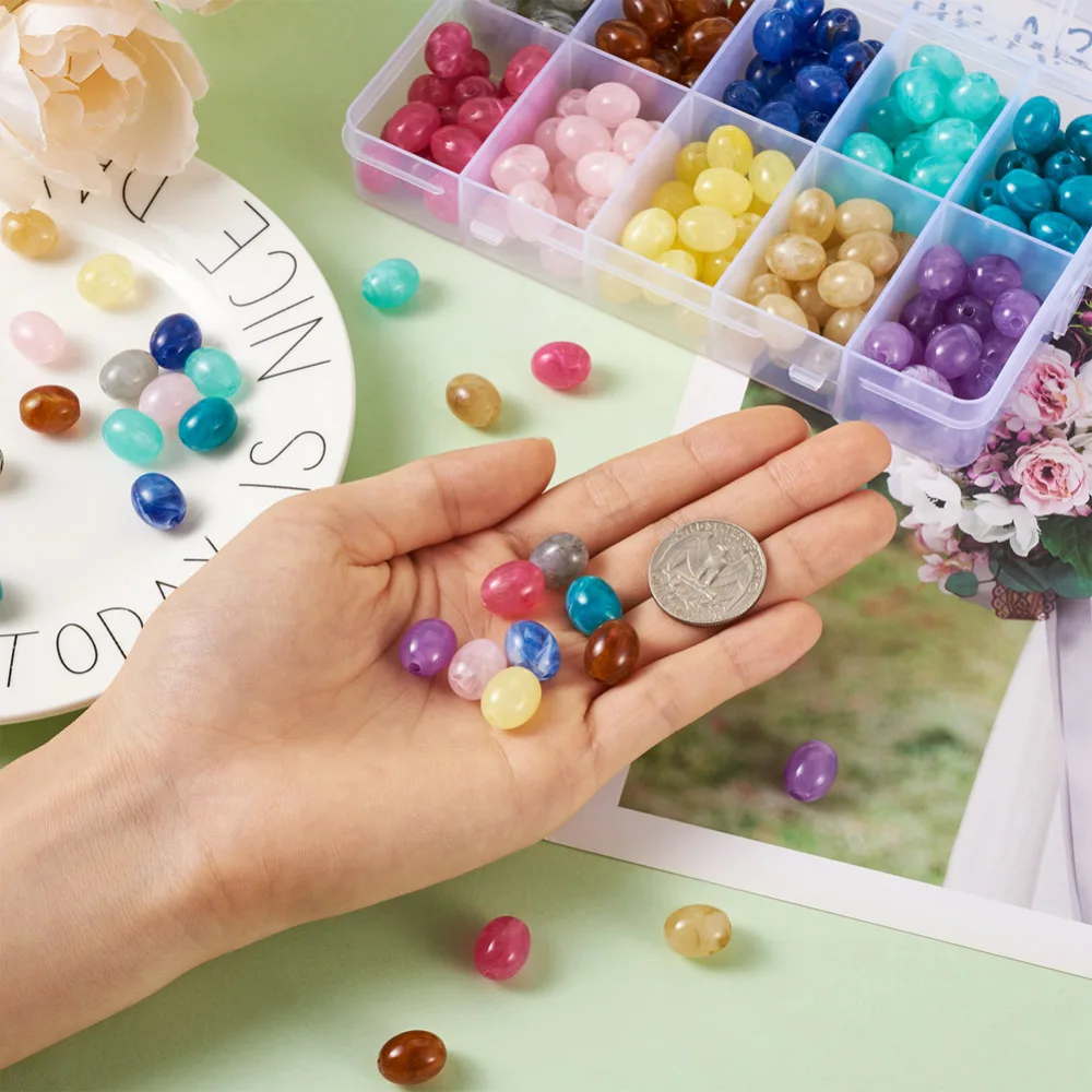 200Pcs/Box Mix 10 Colors Acrylic Beads 10mm Imitation Gemstone Style Barrel Beads bracelet necklace earring DIY jewelry making