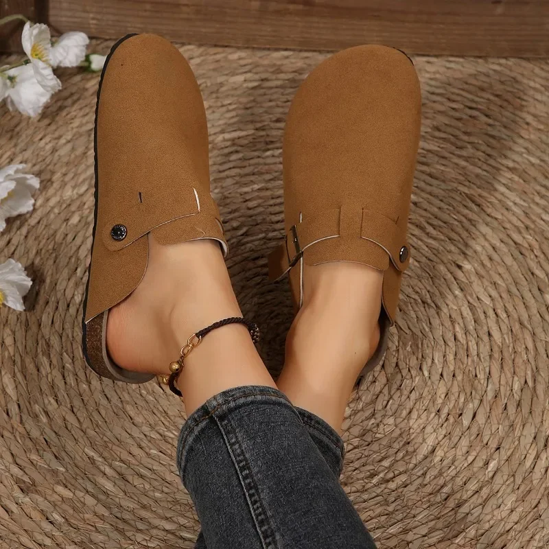 2025 Brand Shoes for Women Closed Toe Women's Slippers Fashion Belt Buckle Outdoor Best Seller Plus Size Solid Flat Slippers