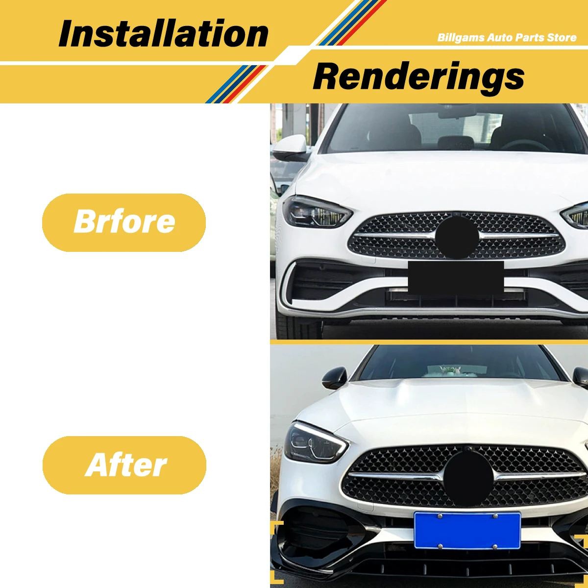 For Mercedes Benz C Class W206 S206 C200 C260 C300 C43 AMG 2022 2023 2024 C63 Style Front Bumper Spoiler Lip Accessories Kit