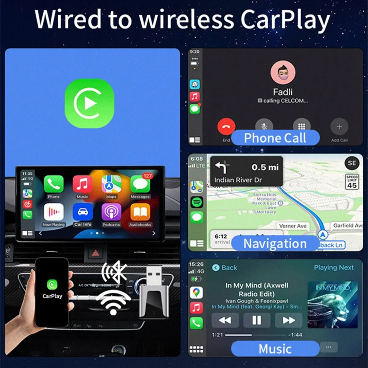DT81 Mini Wireless CarPlay Adapter, 2 in 1 Wireless CarPlay & Android Auto Adapter Converts Factory Wired CarPlay to Wireless