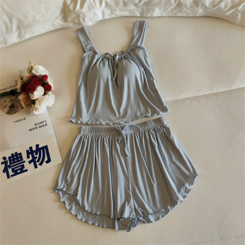Modal Sleeveless Sleepwear Women's Shorts Pijama Pajamas Summer 2 Piece Set Of Clothes Loose Nightwear Woman Home Suit