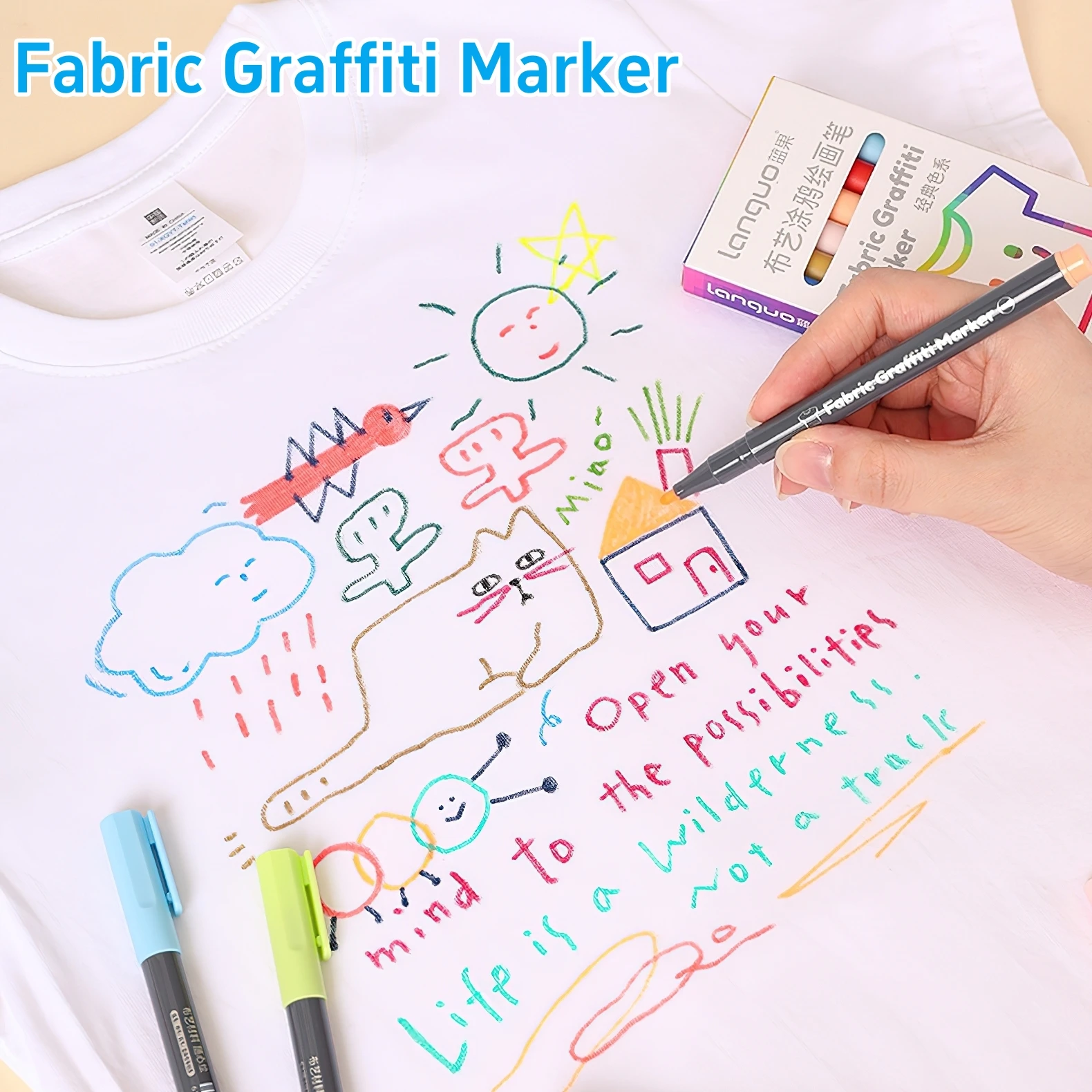 6pcs Fabric Graffiti Marker Pens Set Washable & Reusable Drawing for Cotton Canvas Linen DIY Paint F7723