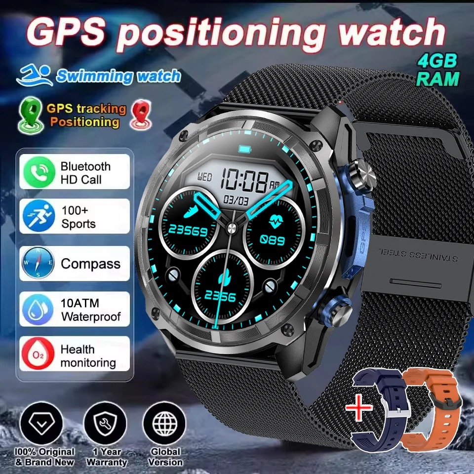 2025 Militaire offline kaart 1000 mAh batterij Smart Watch 4 GB groot geheugen GPS-navigatie MP3/MP4-speler Zwemmen Sport trackr Smartwatch