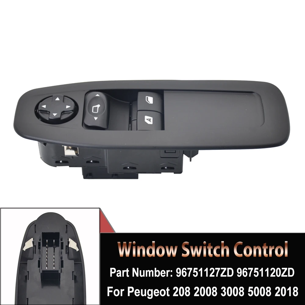 Car Styling Window Glass Lifter Control Master Switch Panel 96751120ZD For Peugeot 208 3008 5008 2018 96751127ZD Without Folding