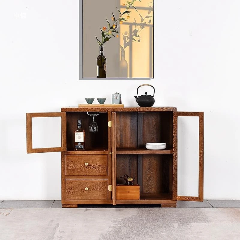 Armário de vinho de vidro chinês de madeira maciça