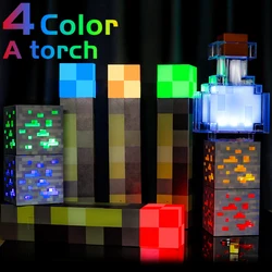 4 Color Change Brownstone Torch Lamp LED Game Ore Lamps USB Rechargeable Night Light Christmas Gift Living Room Home Party Decor