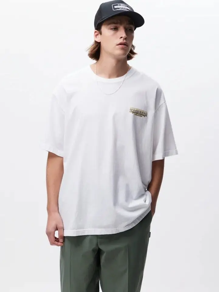 Neighborhood Heavyweight Letter Print Japanese American Style Loose Black Pure Cotton Crew Neck Short‑Sleeve T‑Shirt