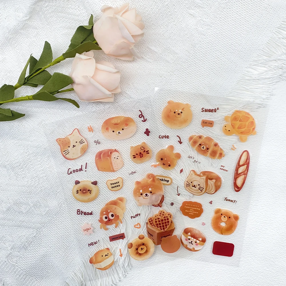 

2Sheets Cute Pet Bakery Bread Transparent PET Stickers Decals For Phone Laptop Suitcase Scrapbook Skateboard Aesthetic Stickers