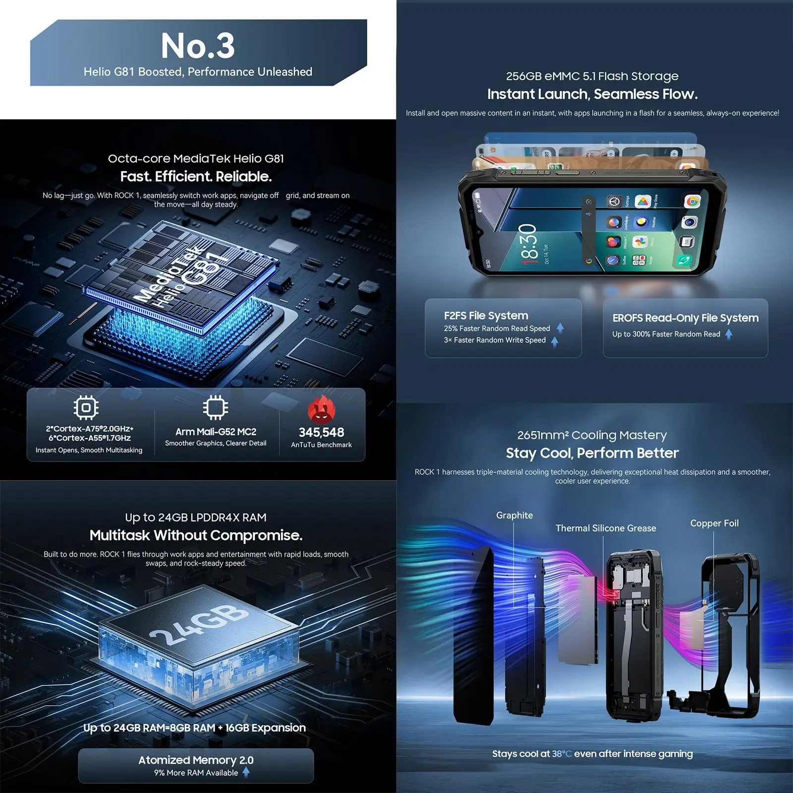 Blackview ROCK 1 هاتف ذكي متين 6.56 بوصة HD + IPS عرض 8 جيجابايت + 256 جيجابايت بطارية 15000 مللي أمبير في الساعة 55 وات 16 ميجابكسل كاميرا 4G أندرويد 16 NFC