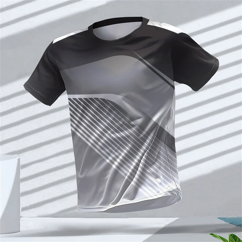 

Модные спортивные футболки с геометрическим рисунком, летние повседневные быстросохнущие футболки для фитнеса с 3D принтом, свободные дышащие уличные футболки, топы