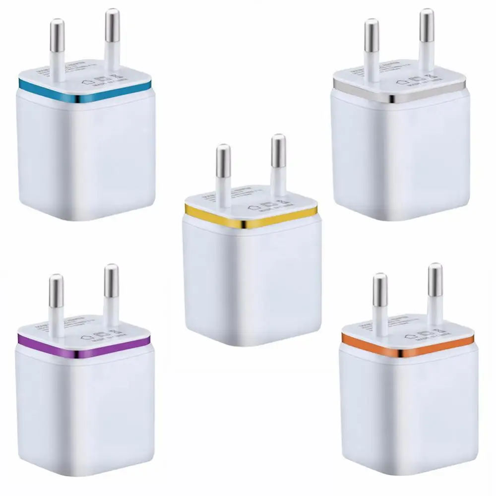 Portable 5V 2.1A Dual USB Ports Color Edge Quick Charging Wall Charger Electroplating Phone Power Adapter Travel Charging Head